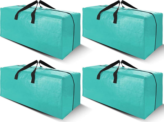 Cosy Family 4 Pack Heavy Duty Extra Large Moving Bags with Backpack Straps - Strong Handles & Zippers, Storage Totes For Space Saving, Fold Flat, Alternative to Moving Box, Aquamarine