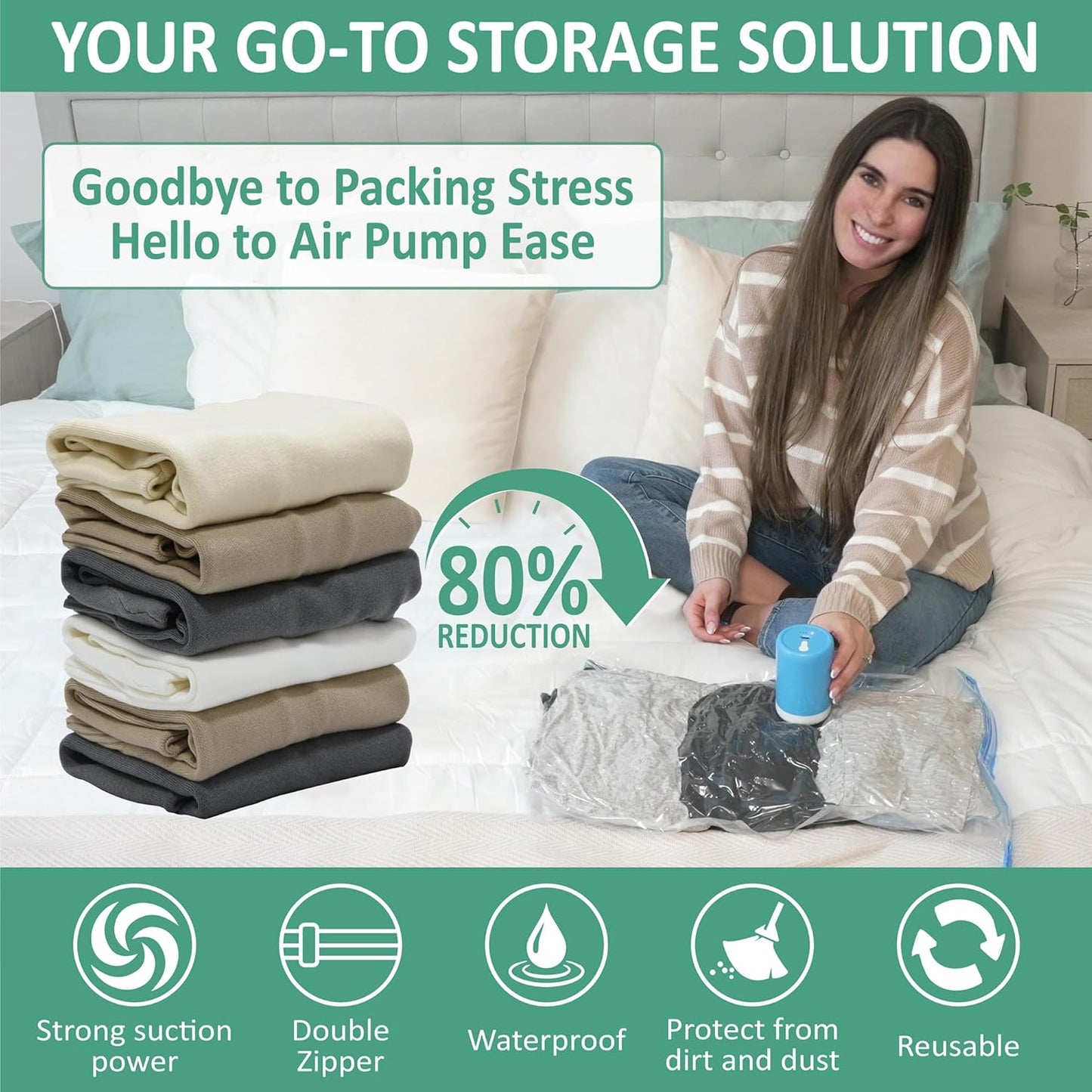 35 Pack Vacuum Storage Bags with Rechargeable Wireless Portable Electric Pump, Vacuum Seal Space Saver Bags for Clothing, Pillows, Blanket, Bedding, Comforters