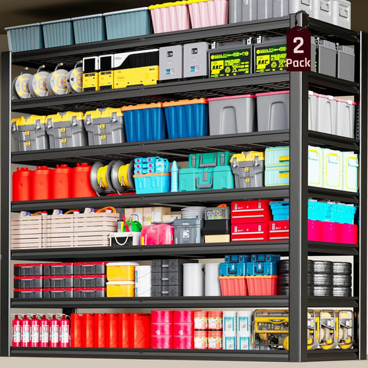 7-Tier Heavy Duty Garage Shelving Units, 65" Wide Deep Storage Shelves,Black Metal Garage Shelves,Steel Shelf,Large Storage Rack,Industrial Shelving for Shop, 65" W x 24" D x 96" H, 2 Pack