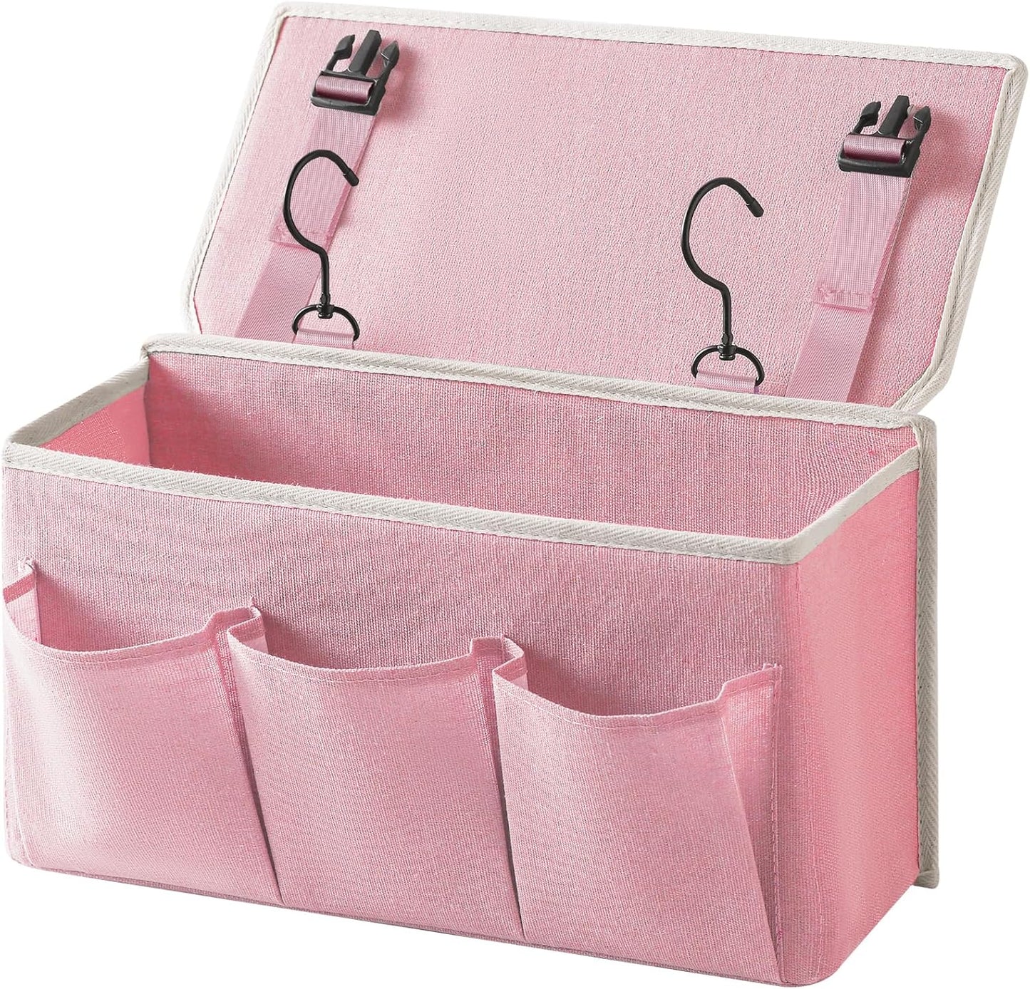 Bedside Caddy/Bedside Storage Organizer Hanging Bag with Three Options,Suitable for home beds, sofas, and dormitory beds—can hold magazines, books, phones, iPads, remote controls. (Pink)
