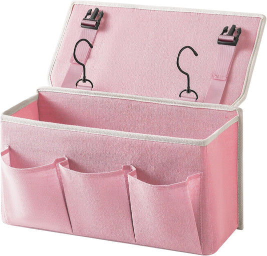 Bedside Caddy/Bedside Storage Organizer Hanging Bag with Three Options,Suitable for home beds, sofas, and dormitory beds—can hold magazines, books, phones, iPads, remote controls. (Pink)