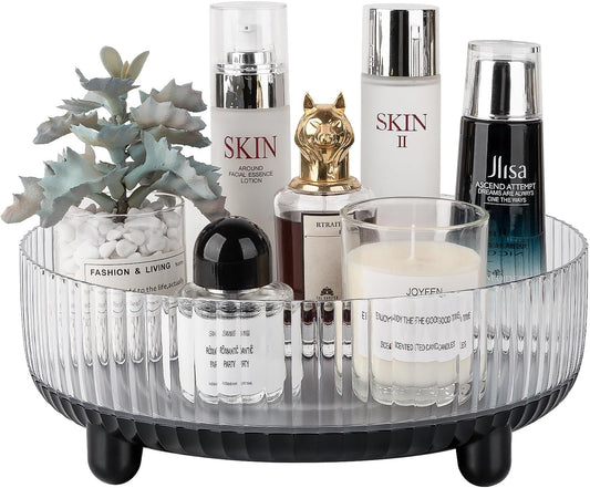 Anyoifax 360 Rotating Makeup Organizer Perfume Tray Skincare Holder Spinning Cosmetic Storage Bathroom Countertop Organizer Lazy Susan Turntable for Dresser, Vanity, Kitchen, Large Black