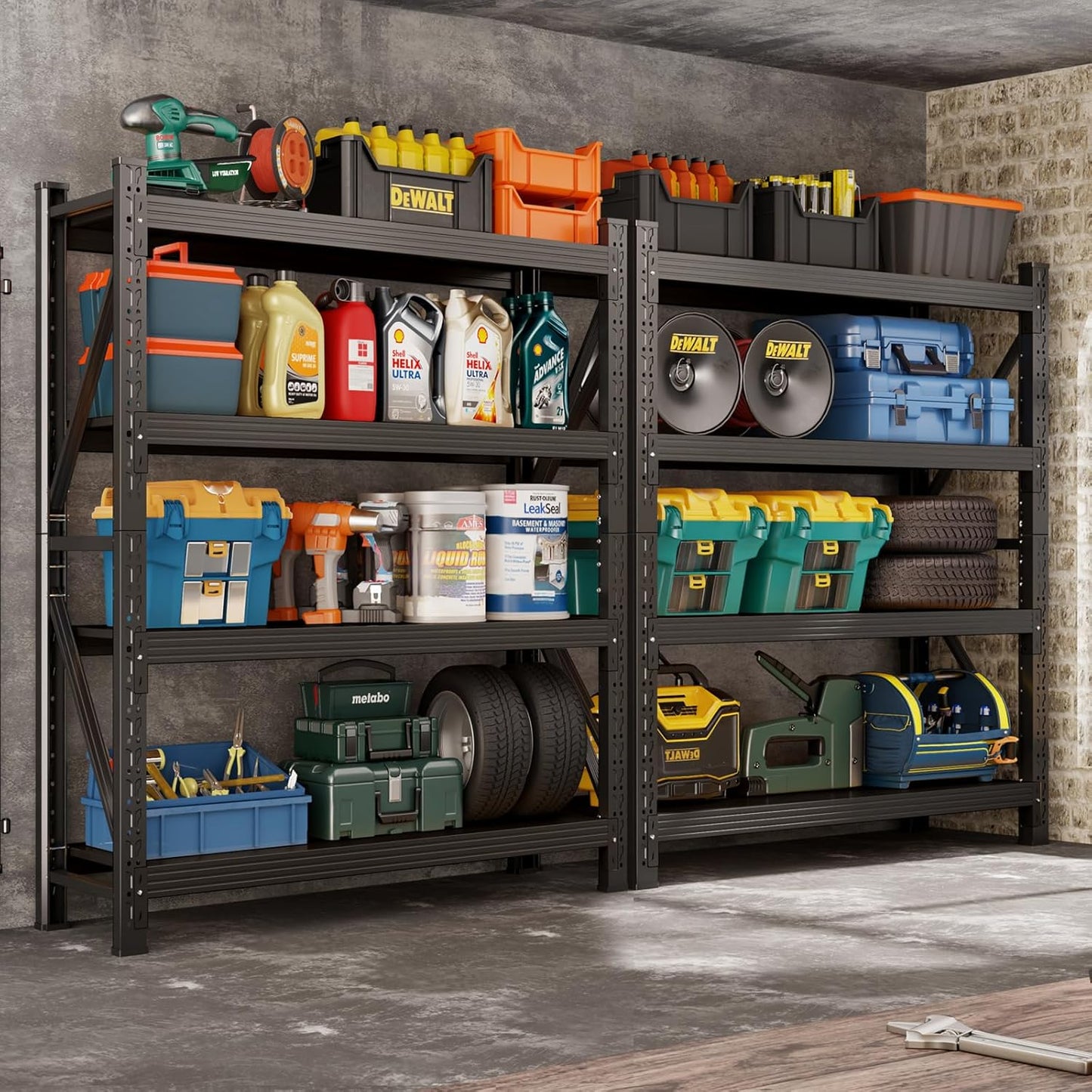 78.7"H Storage Garage Shelving Unit, 4000LBS Heavy Duty Metal Shelves Organization, Adjustable 4 Tier Utility Storage Shelf Rack for Industrial, Basement, Warehouse (Black, 23.6"D×47.2"W×78.7"H)