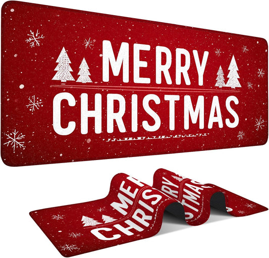 Merry Christmas Gaming Mouse Pad 35.4"x15.7"Desk Mat Anti-Slip Rubber Base & Durable Stitched Edges for Gamers Smooth Mouse Writing Surface for Desk Office/Home