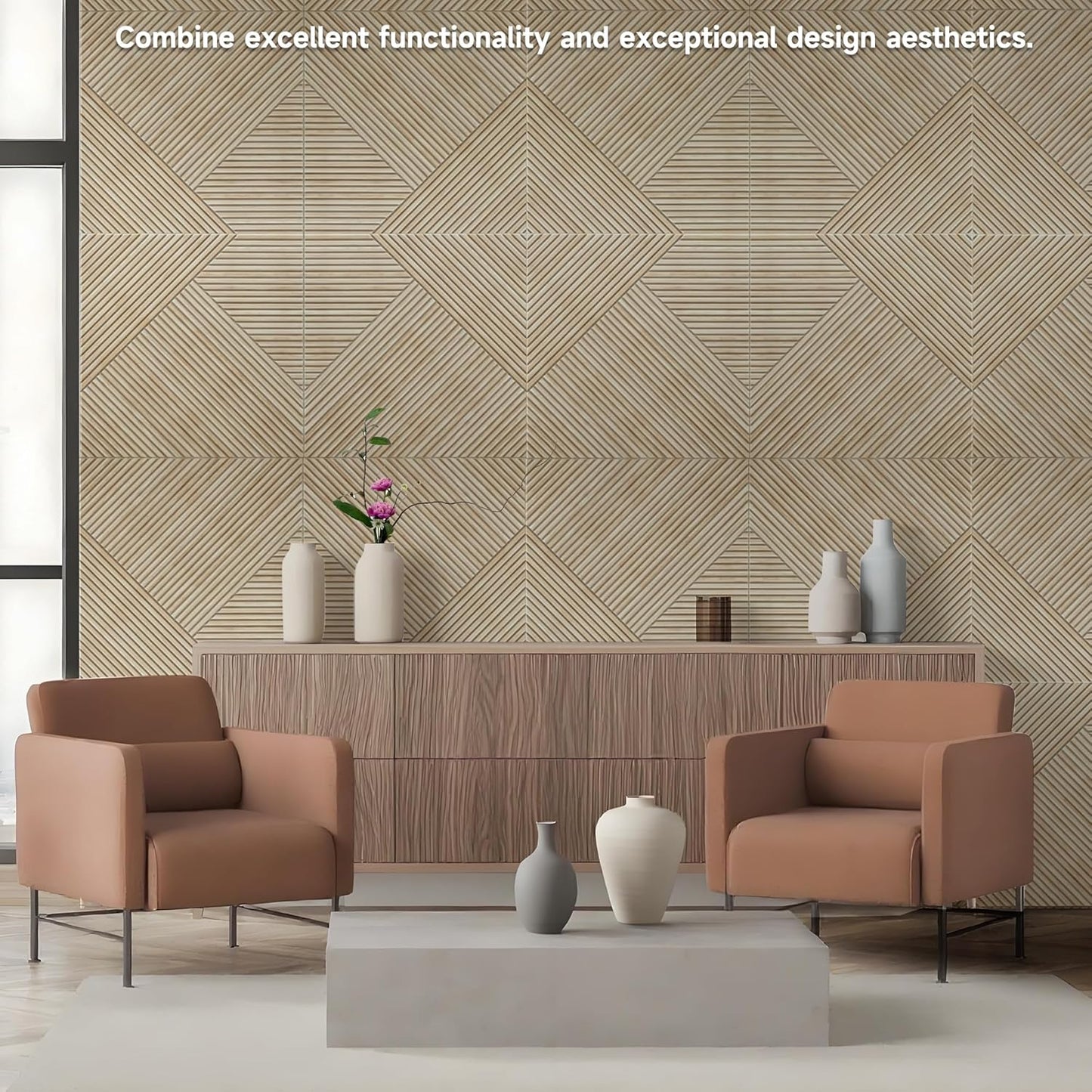 TO-TH Acoustic Panels for Wall and Ceiling - 6 Pack 2'x2'x0.4,Self-Adhesive 3D UV Printing Decorative Wall Panels with Wood Look,Rustic Oak