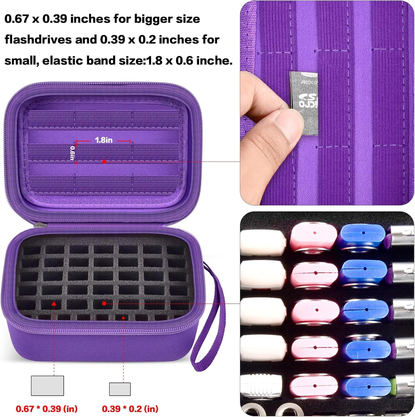 Comecase USB Flash Drive Case, Thumb Drive, Memory Card SD SDXC SDHC Card Holder Organizer, Electronic Accessories Storage Bag for SanDisk/SamData/Samsung/TOPESEL/PNY (Purple, Large)