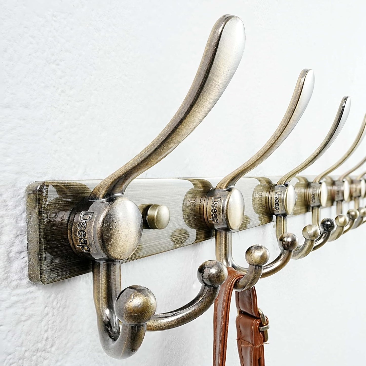 Dseap MaxStrong 2.0 Coat Rack Wall - 37” Long 10 Tri Hooks - Ultra Heavy-Duty Stainless Steel Wall Mount Coat Hanger, Hook Rail for Clothes Hats Jacket Towels Bronze, Pack of 2