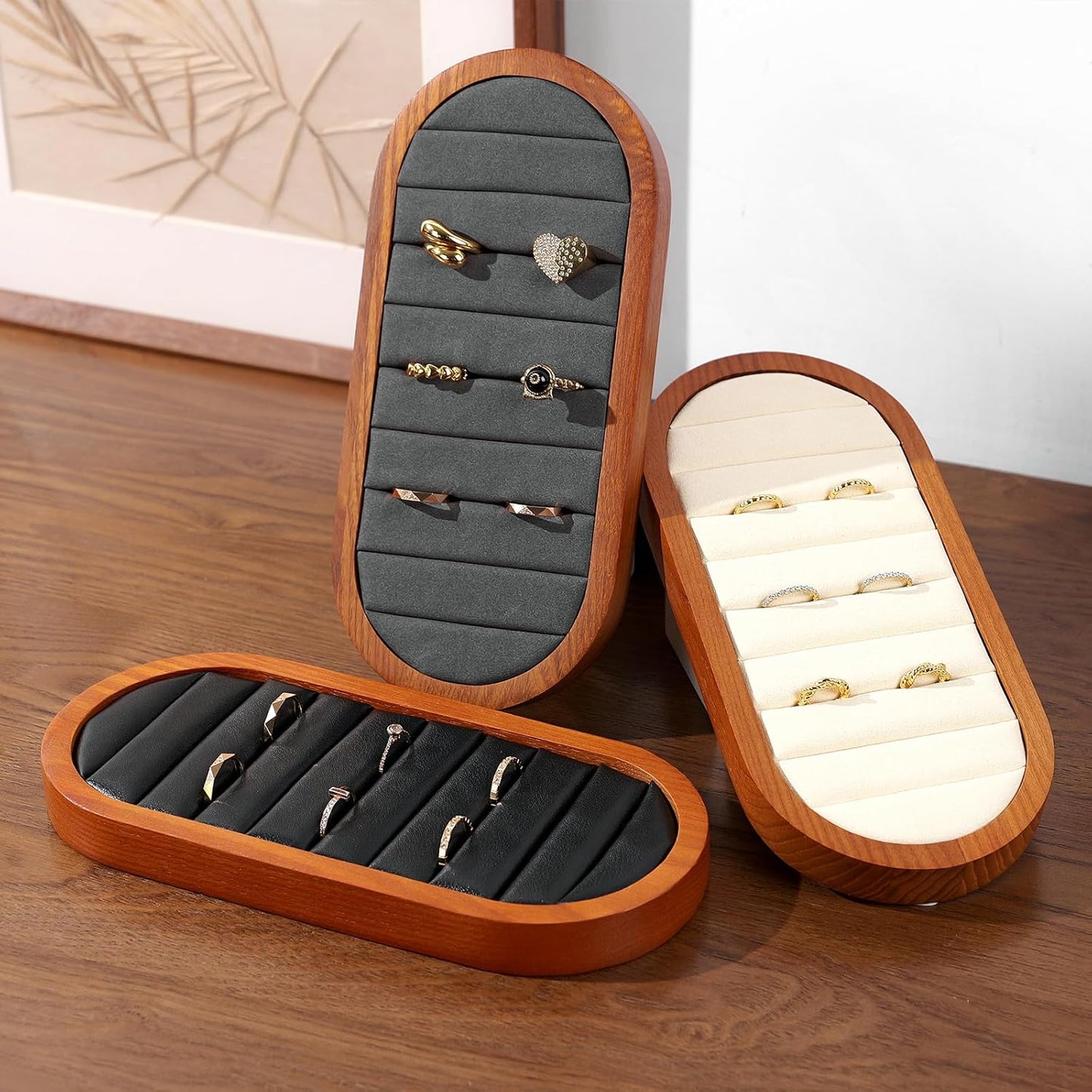 Solid Wood Jewelry Display Tray for Rings & Stud Earrings - Black Small Jewelry Organizer Tray for Retail Store, Home Vanity or Gift (9.45"x4.33")