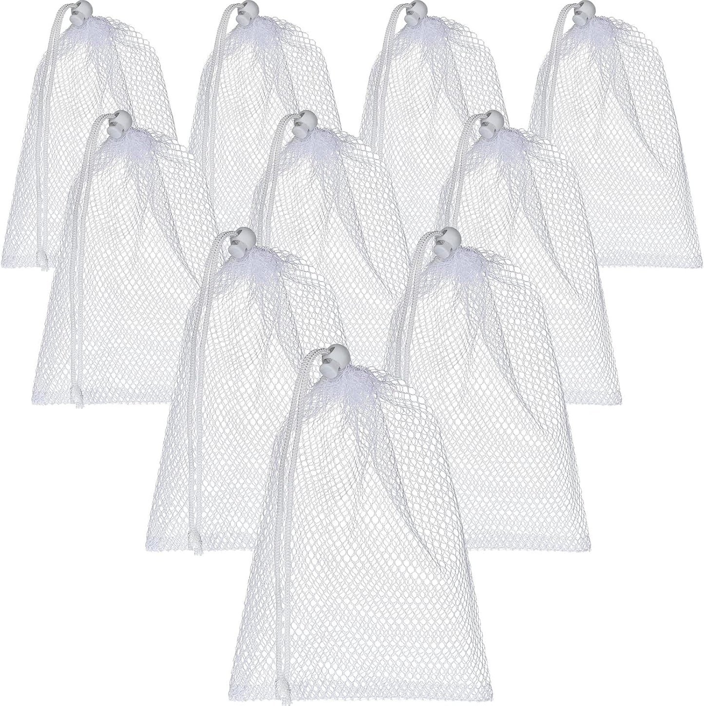 TecUnite 10 Pcs Mesh Bags Drawstring Laundry Bags Large Nylon Mesh Gift Dishwasher Bag with Sliding Drawstring for Kitchen Jewelry Gifts Wedding Favor Home(11.8 x 7.5 Inch,White)