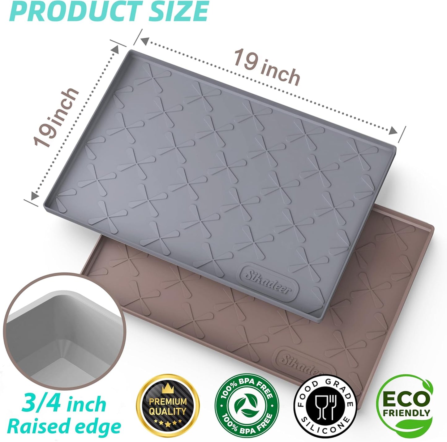 SIKADEER 19" x 19" Under Sink Mat Waterproof, Silicone Mat Kitchen Drawer Shelf and Cabinet Liner, Sink Protector for Kitchen Organizers and Storage, Boot Tray Pet Food Mats