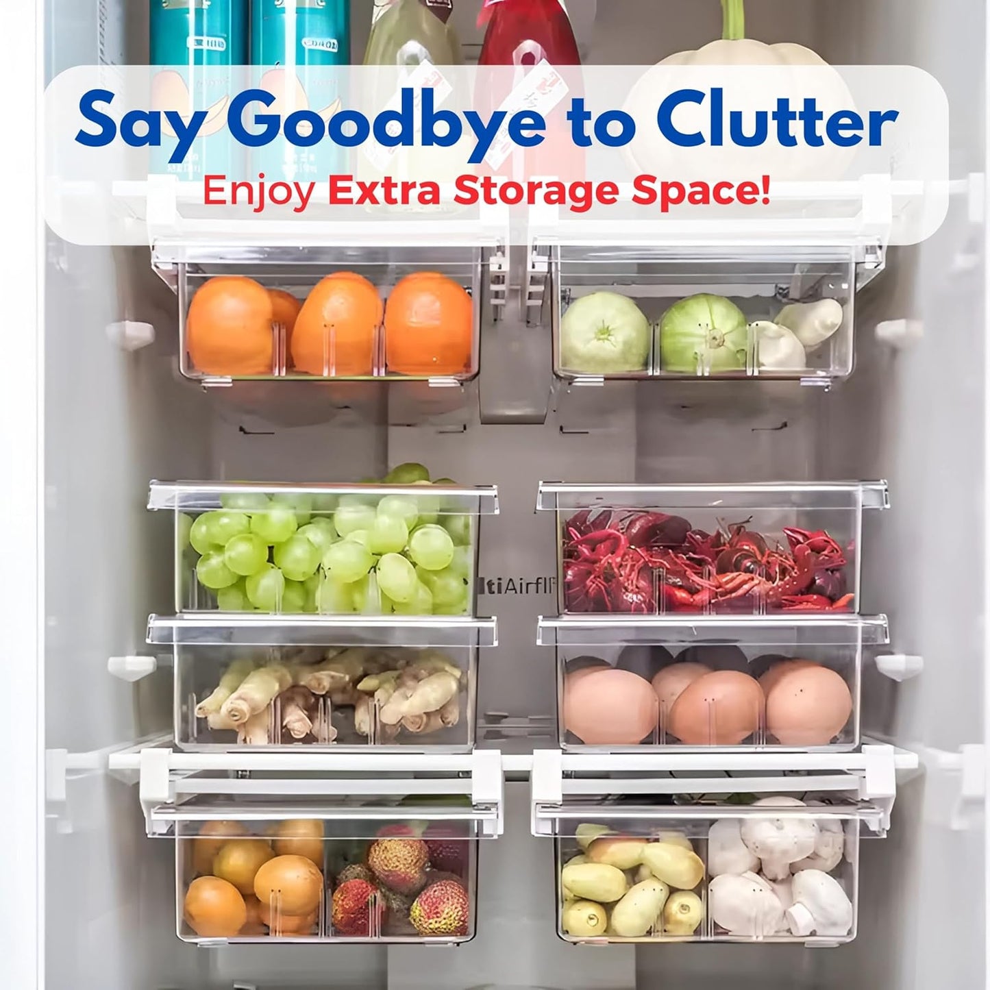 EVNE Refrigerator Drawers Fridge Drawer Organizer Fridge Organizer Drawers Small Size Refrigerator Shelf Pull Out Shelf Storage, Storage Egg Deli Cheese Meat 4 Liners Mats Included 15'' Max Size