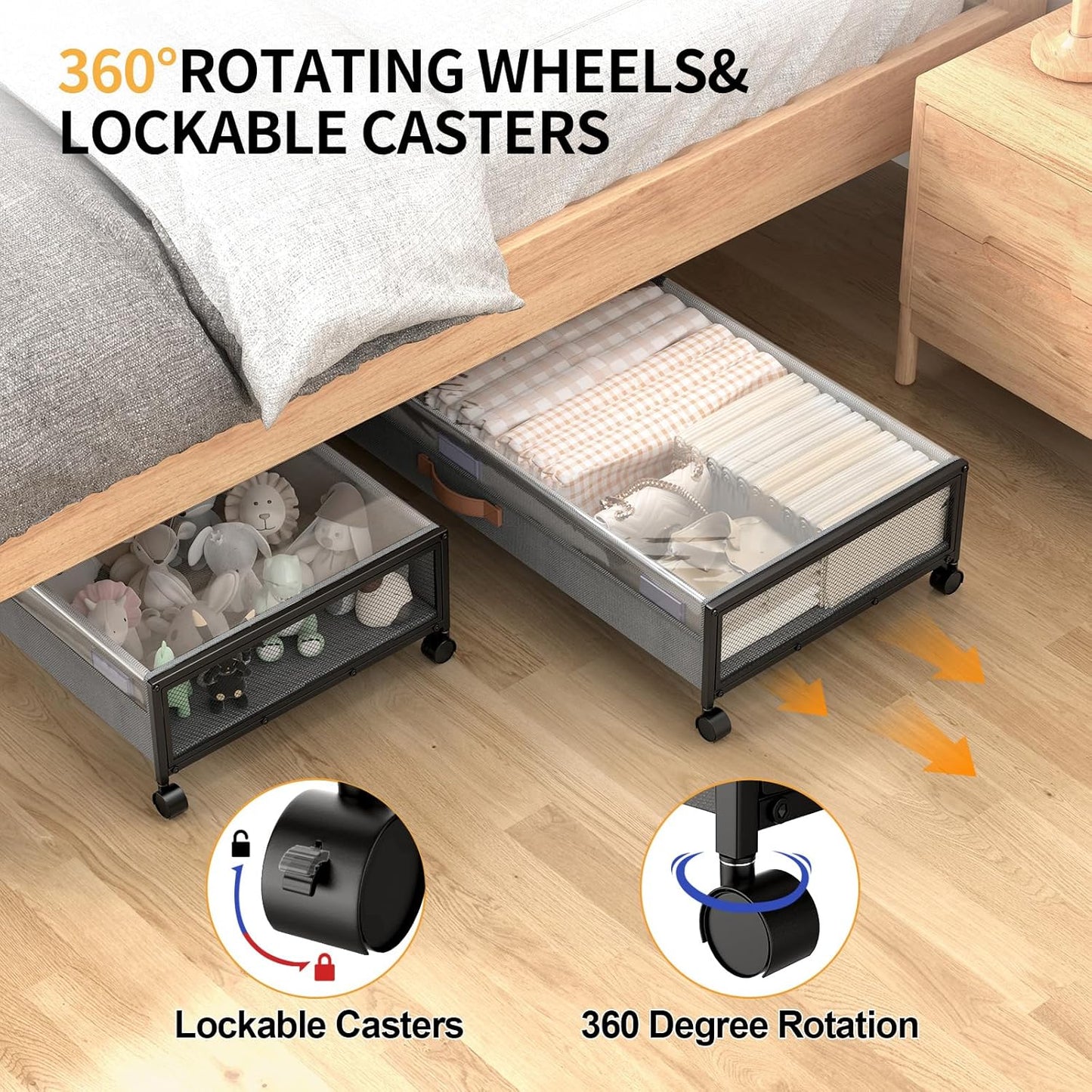 Under Bed Storage Containers with Wheels 54L Large Underbed Shoes Blankets Clothes Toy Storage Drawers for College Dorms Bedrooms Nursery Rooms Organization… (Grey 2 Pack, XXL(31"x16.6"x7.48"))