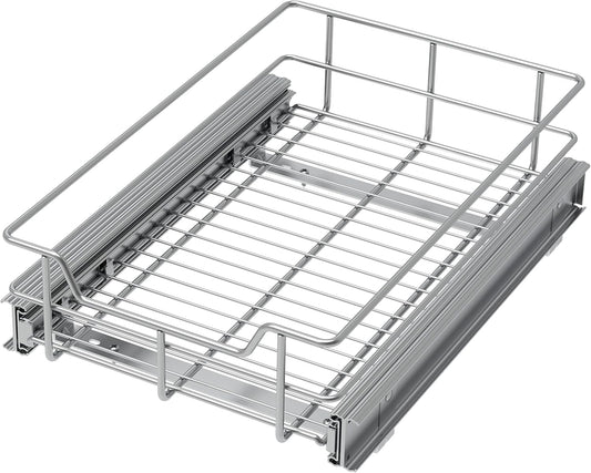 Pull Out Cabinet Organizer 11" W X 17" D, Slide Out Drawers For Kitchen Organizers and Storage, Pull Out Drawers For Cabinets Capacity Heavy Duty Caddy, Cabinet Shelves Chrome-Plated, Bathroom Pantry