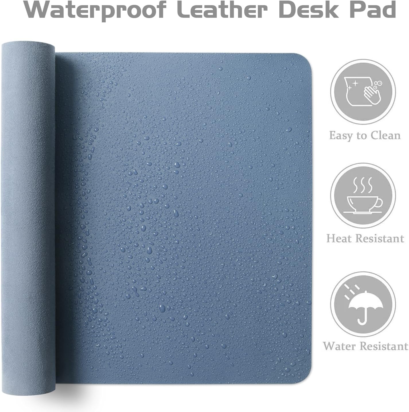 Aothia Leather Desk Pad Protector, Office Desk Mat, Large Mouse Pad, Laptop Desk Pad, Non-Slip PU Leather Desk Blotter, Waterproof Desk Writing Pad for Office and Home (Denim Blue, 55" x 24")