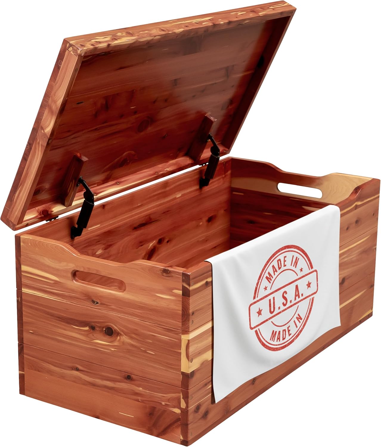Amish Made Wooden Storage Chest Trunk Box with Lid and Handles for Bedroolanket, Clothes, Anti-Slam Hinges, Handmade, Rustic, Cedar Wood, Natural Stain, 30"