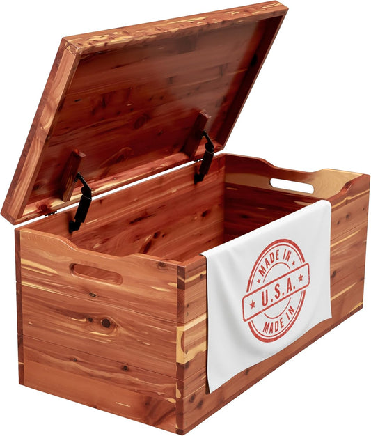 Amish Made Wooden Storage Chest Trunk Box with Lid and Handles for Bedroolanket, Clothes, Anti-Slam Hinges, Handmade, Rustic, Cedar Wood, Natural Stain, 36"