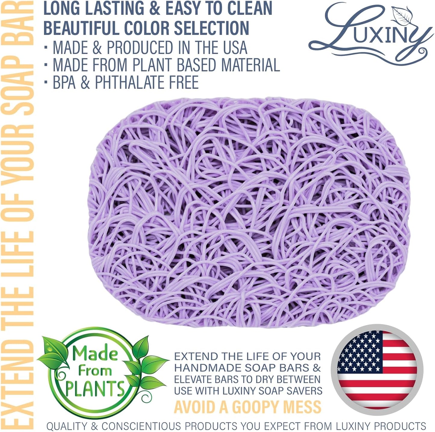 Soap Savers for Bar Soap, American Made by Luxiny, Lifts Soap in Soap Dishes & Shower Soap Holders -Handmade Soap Lasts Longer -Made from Plant Materials (Lavender Lilac Purple)