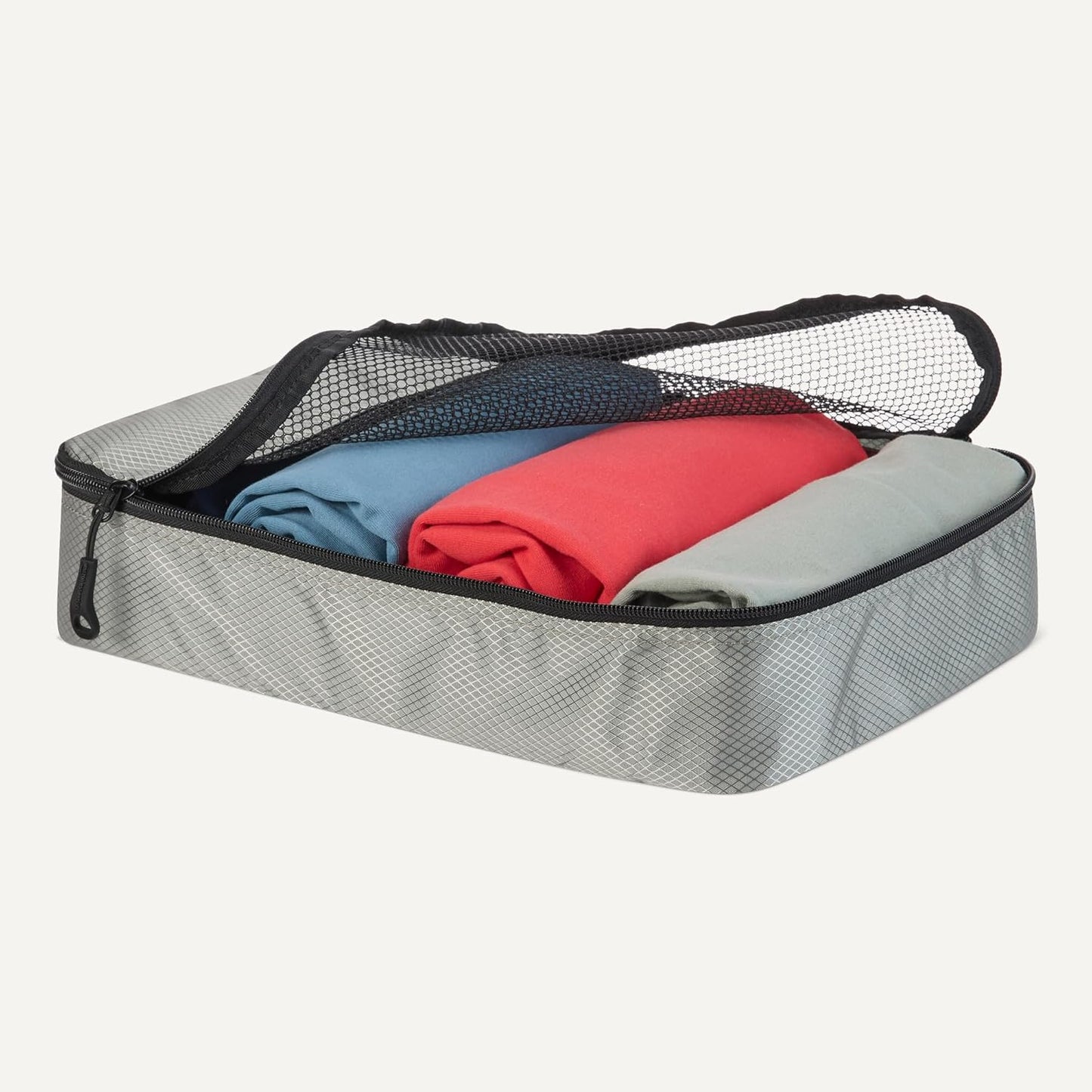 Amazon Essentials 4-Piece Packing Cubes Travel Accessories Set, Luggage Organizer with Double Zipper, Mesh Top, 100% Polyester, Medium, Gray (Previously Amazon Basics)