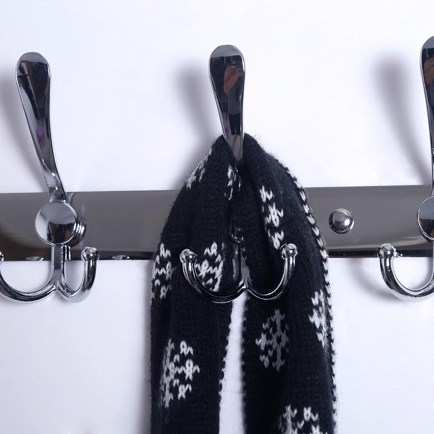 Dseap Coat Rack Wall Mount - 29.5” Long 8-Tri-Hooks Heavy Duty Coat Hanger Rail Wall Hooks for Hanging Coats Hats Clothing Clothes Purse Mudroom Entryway, Chromed