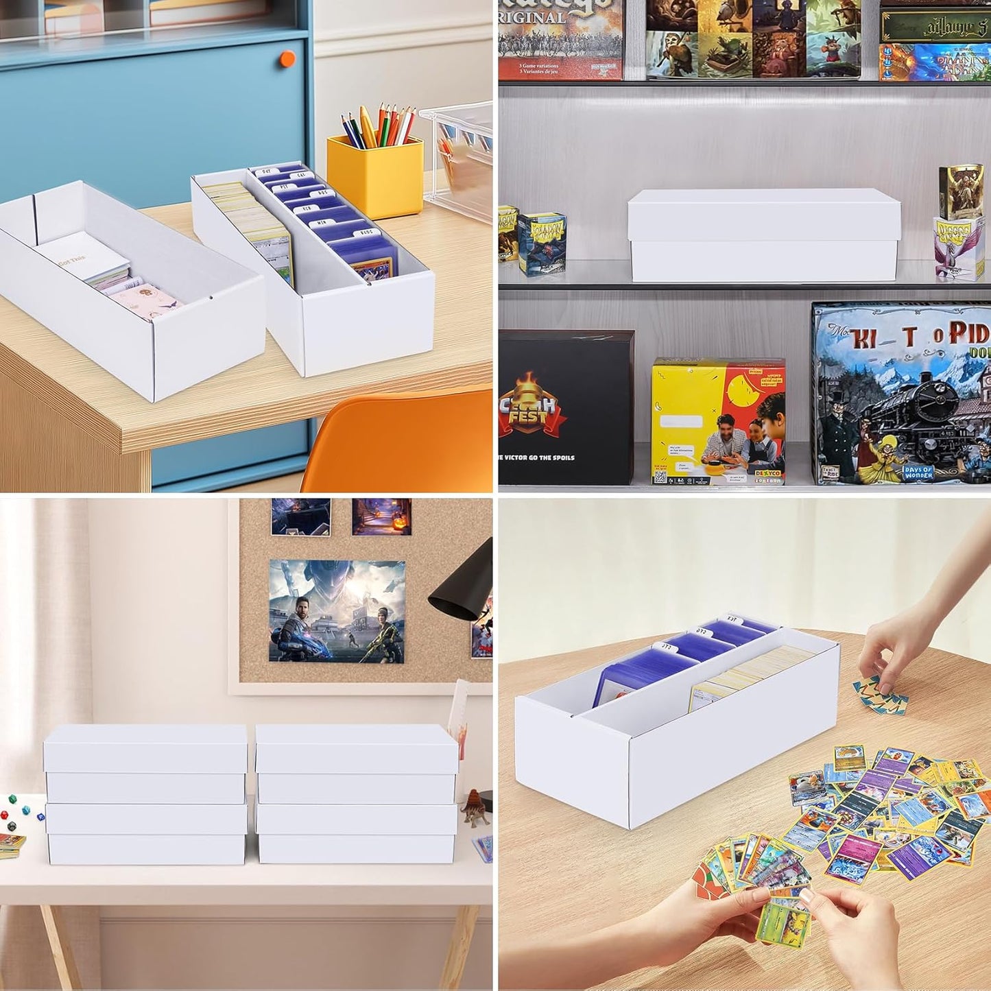 Trading Card Storage Box 4 Pack–1600 Count Cardboard Organizer with Dividers for MTG, TCG, Sports, Toploader