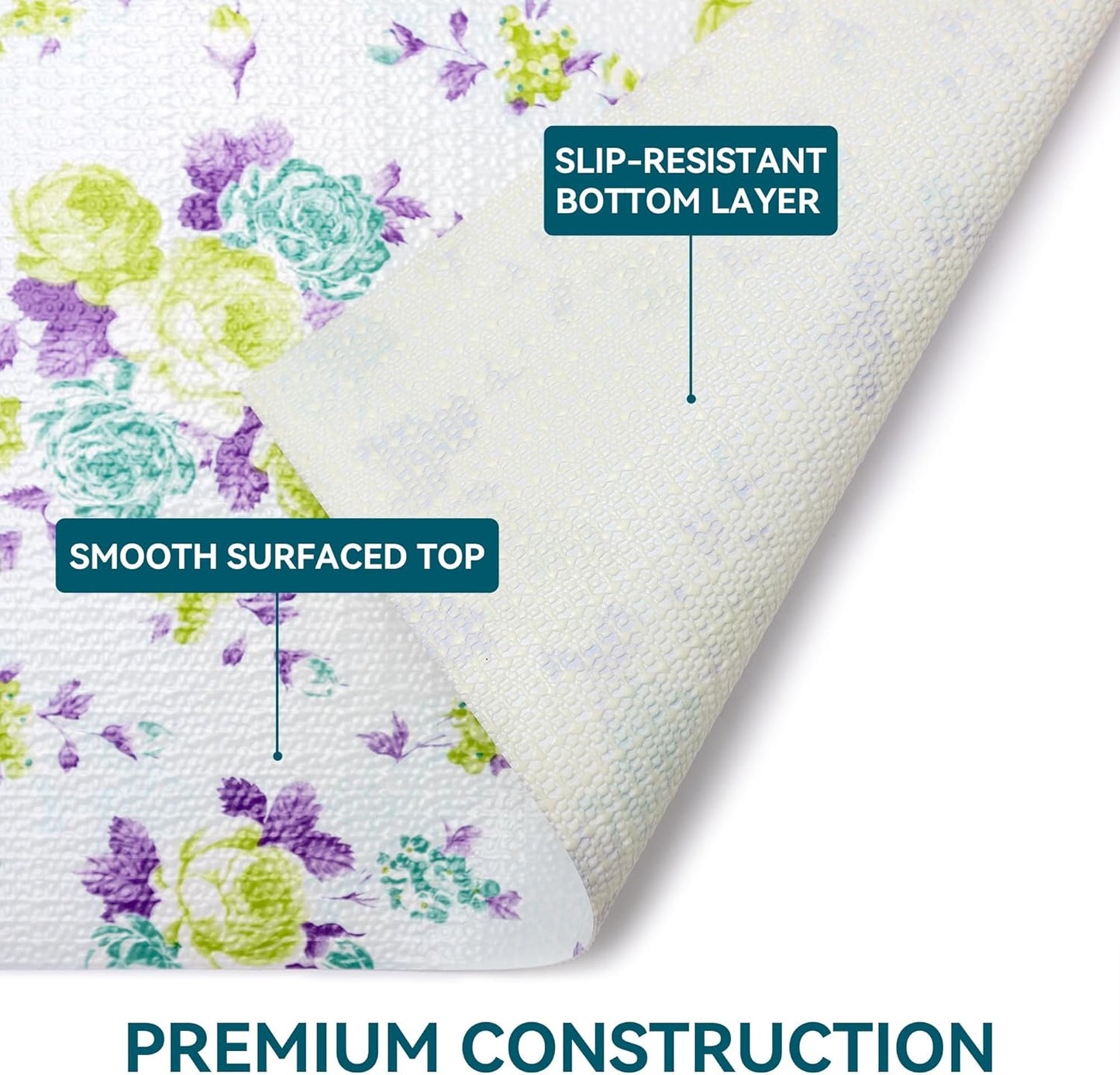 2 Rolls 18" W x 96" L Floral Drawer and Shelf Liner for Cabinets, Non-Adhesive Strong Grip Non-Slip Flower Shelf Cabinet Kitchen Shelf Liners for Kitchen Cabinets