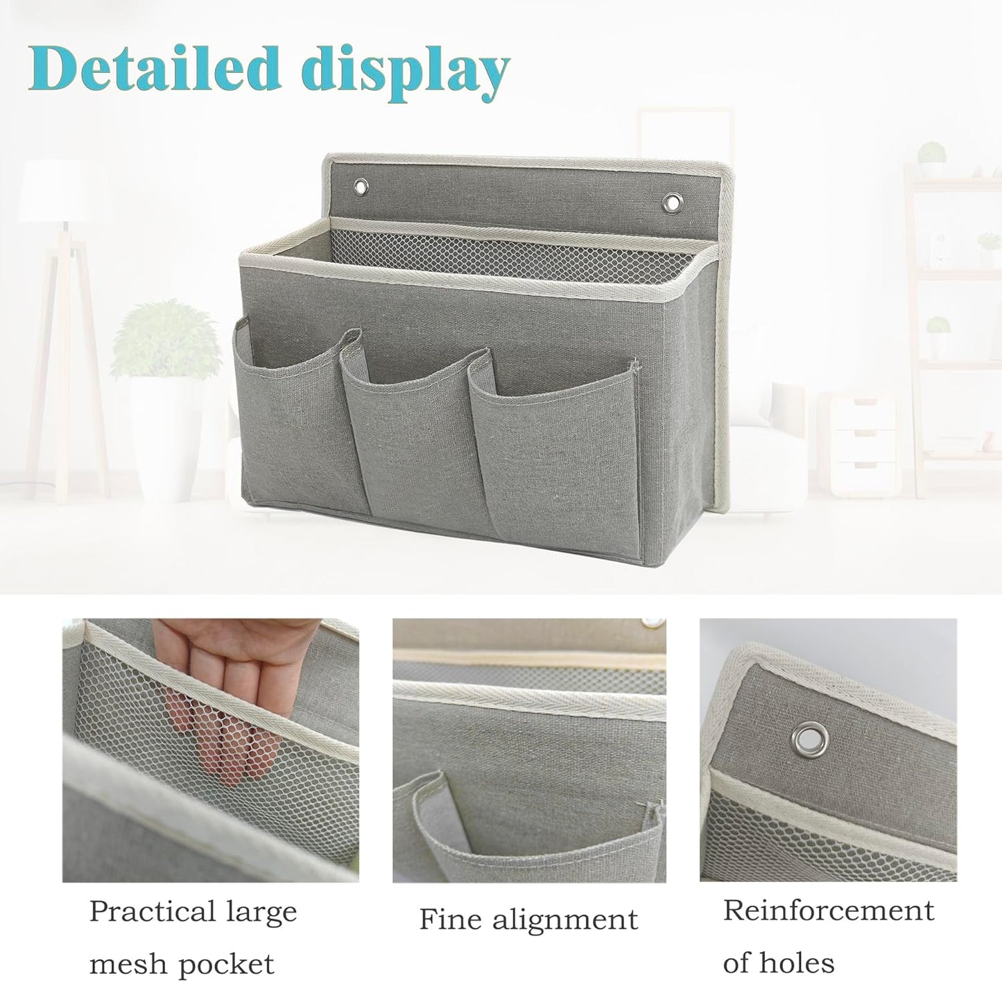 Wall Hanging Organizer Bag/Hanging Baskets with Large Mesh Compartment & 3 Pockets，Over the Door Hanging Organizer Space Saving Storage for Bedroom,RV Camper, Closet (Gray - 1 Pack)
