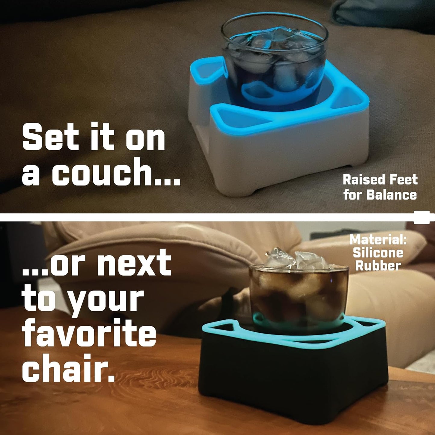 MugBrick Drink Holder for Couch, Bed, Car, Boat - Non-Spill Table and Desk Cup Holder, Tip Proof Spill Prevention Organizer, White + Pink Glow