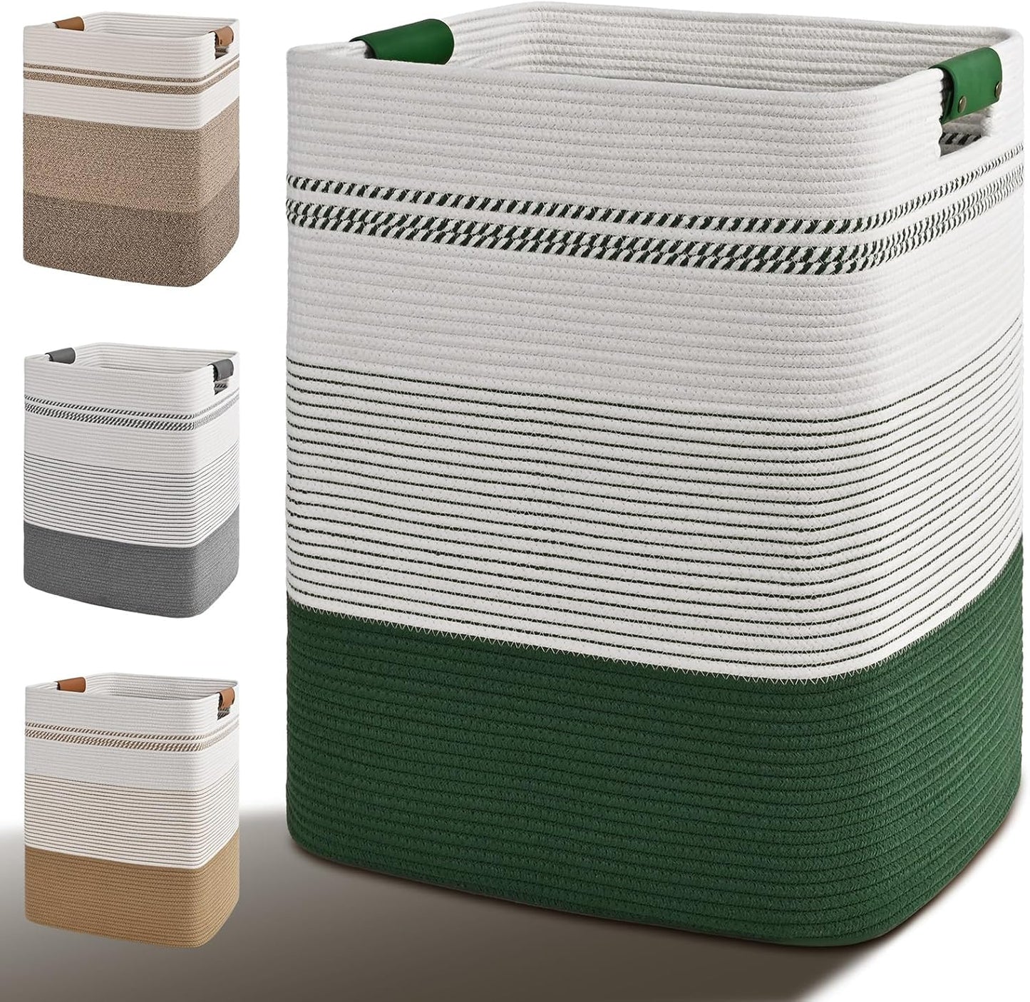 Laundry Hamper, 85L Tall Laundry Basket with Leather Handles, Rectangle Large Clothes Hamper for Organizing, Cotton Woven Laundry Baskets Storage Hampers for Bedroom, Nursery, Living Room