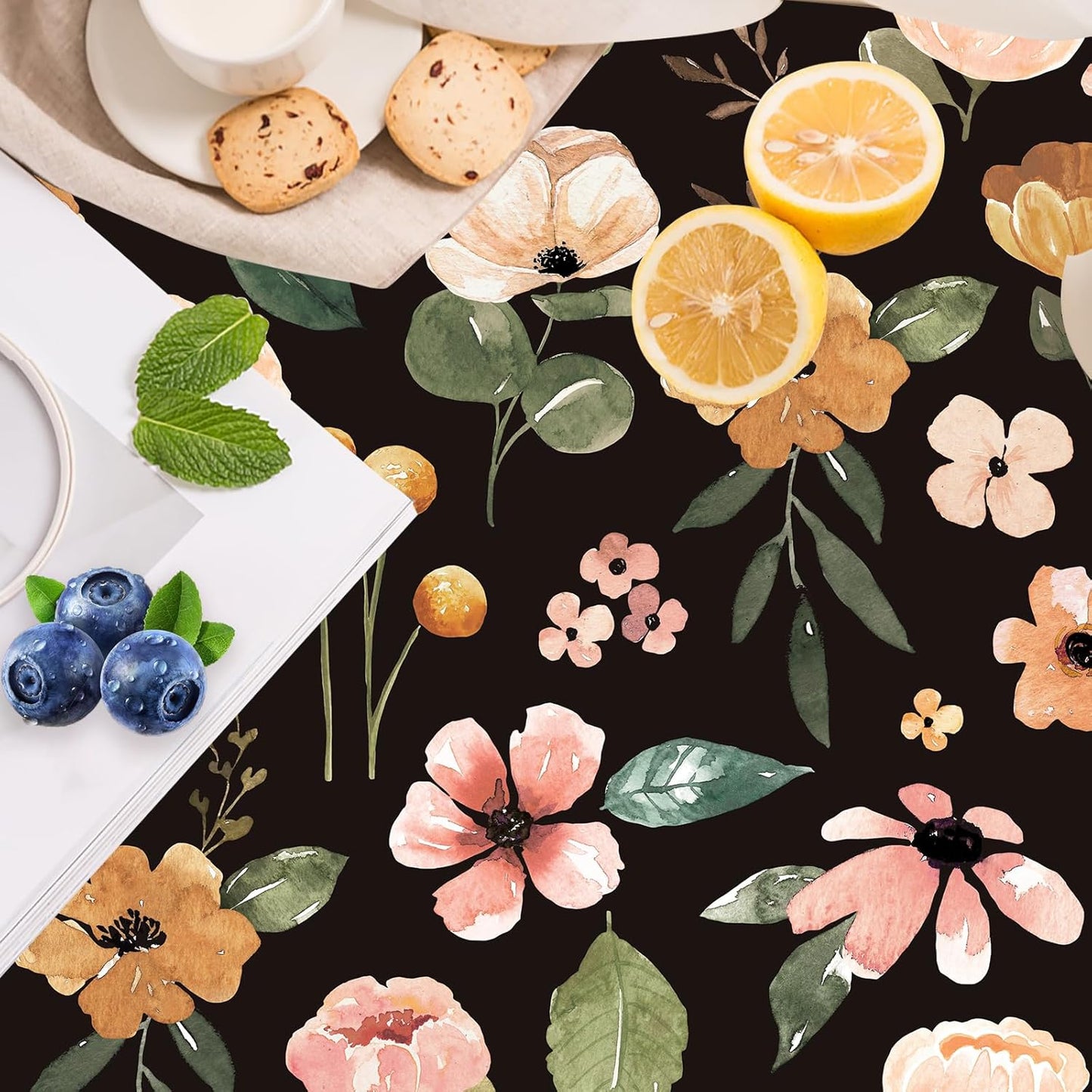 HAOKHOME Shelf Liner and Cabinet Liner Floral, Self-Adhesive Drawer Liners, Peel and Stick Contact Paper for Kitchen Cabinets and Cupboard, Non Slip Bathroom Drawers, Black 17.3in x 6.5ft