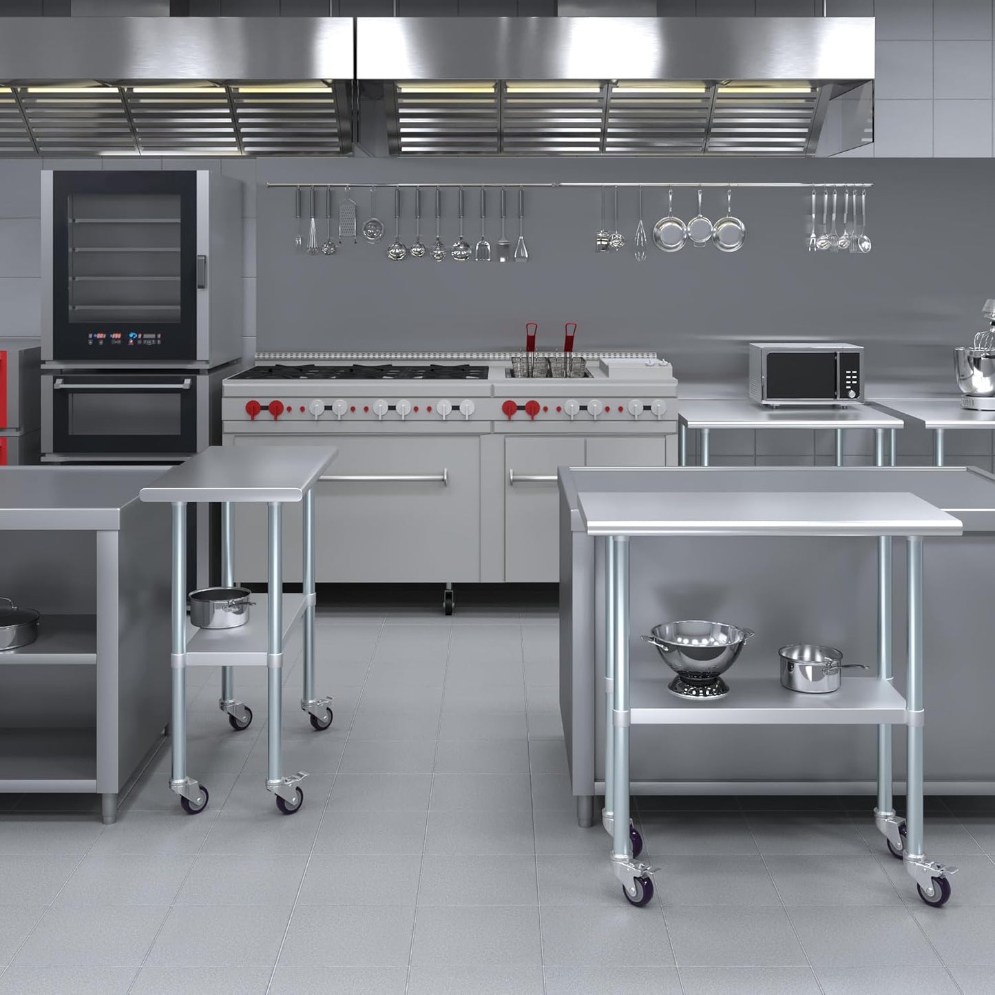 AmGood 36" Long x 18" Deep Stainless Steel Table with Casters