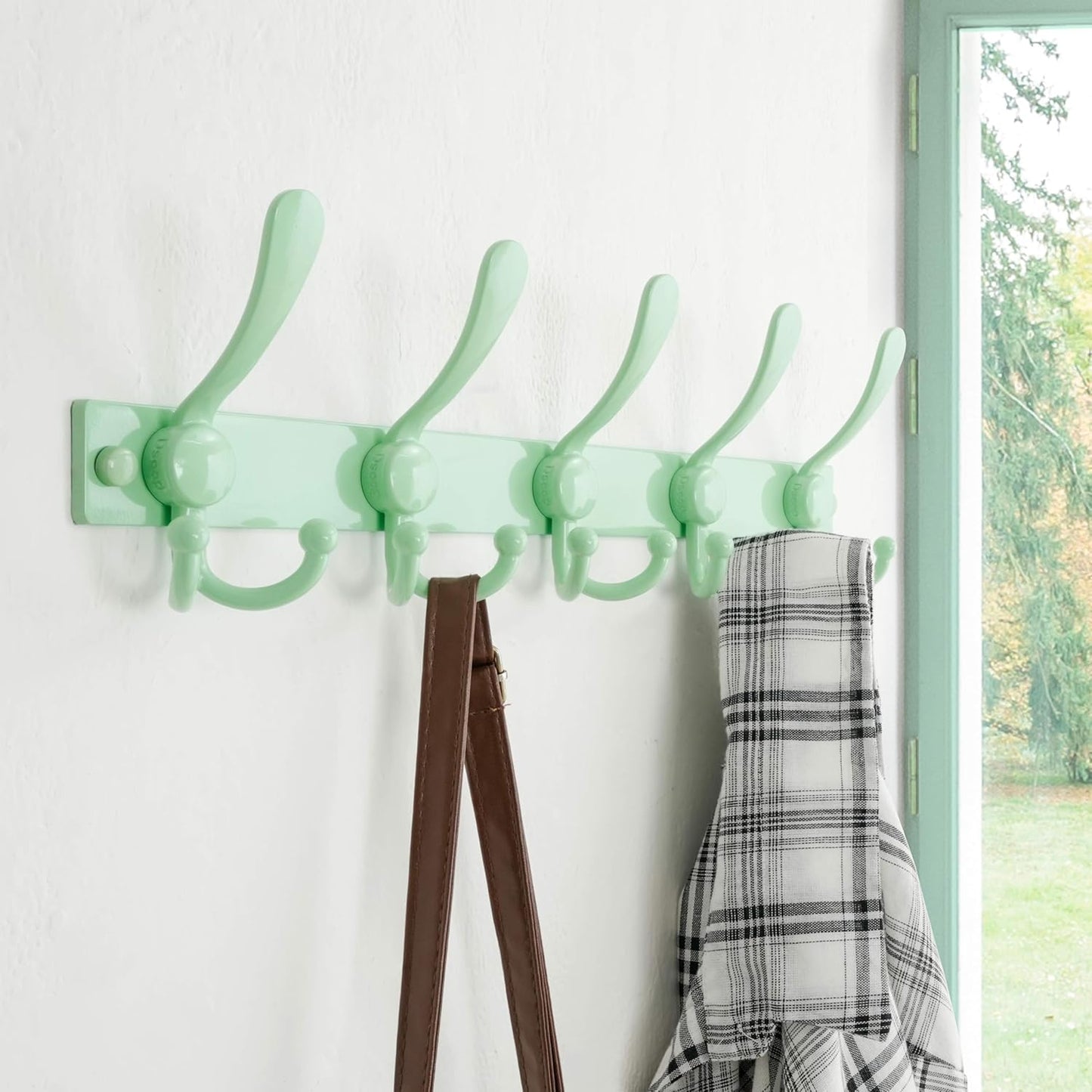Dseap Coat Rack Wall Mount 2.0 Pro: Heavy Duty 300% Thicker, 16" Stud Mount, Stainless Steel Wall Coat Hooks Hanger for Clothes Jackets Hats Entryway Closet, MaxStrong Series, Green