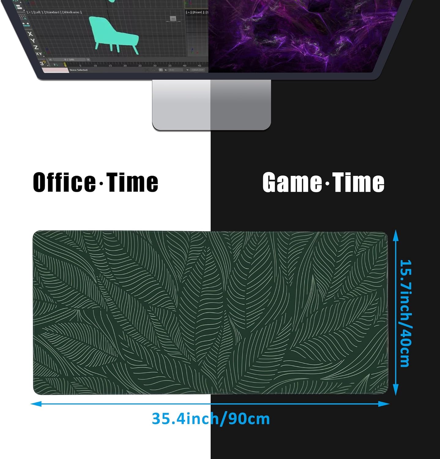 Golden Tropical Leaf Large Gaming Mouse Pad,Waterproof Desk Mat for Desktop,Non-Slip Rubber Base Mousepad with Stitched Edges for Laptop Office and Home 35.4X15.7 Inch