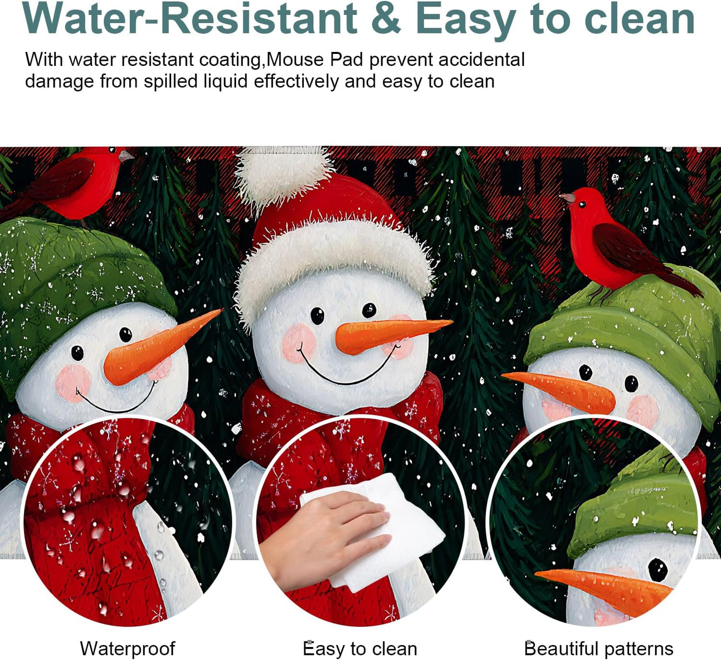Three Snowmen Gaming Mouse Pad 31.5"x11.8"Desk Mat Anti-Slip Rubber Base & Durable Stitched Edges for Gamers Smooth Mouse Writing Surface for Desk Office/Home