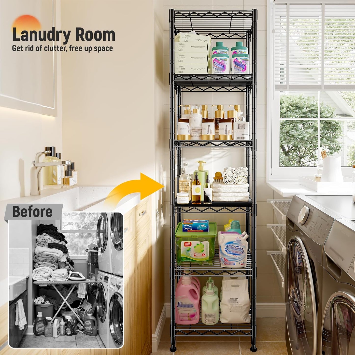 6 Wire Shelving Metal Shelves Storage Rack:Adjustable Storage Shelves Standing Shelf Units and Narrow Shelf for Laundry Bathroom Kitchen Pantry Closet Office 15.8" w*11.8" D*63" H