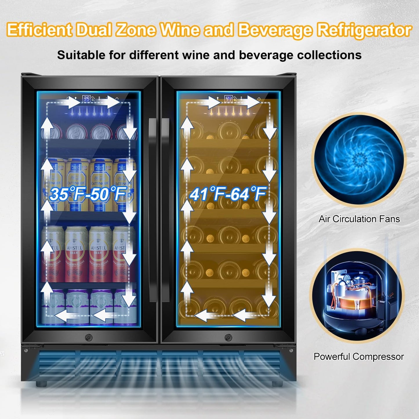 30 Inch Wine and Beverage Refrigerator Black- Dual Zone Beverage Fridge Under Counter/Freestanding Drink and Beer Fridge Built-In Home Kitchen Bar or Office