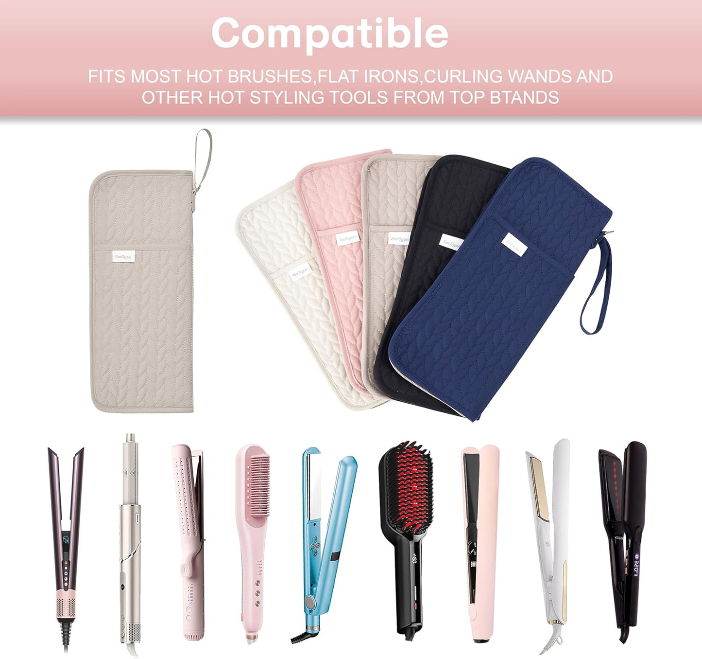 Hot Tools Organizer Heat Resistant Mat Case Hair Tools Holder Travel Bag Portable Hair Styling Tools Cover Pouch for Curling Iron,Flat Iron,Hair Straightener (Camel)
