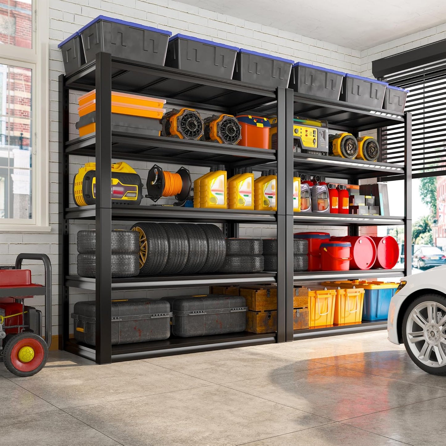 REIBII Storage Shelves Heavy Duty Garage Shelving 72" Adjustable Metal Shelves for Storage 5 Tier Garage Shelf for Kitchen Pantry Warehouse Basement, 2 Pack
