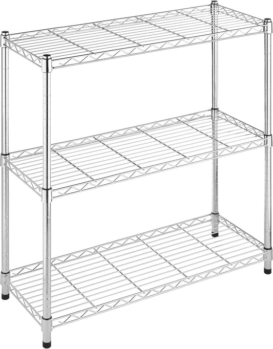 Whitmor 3 Tier Shelving Unit, Metal Storage Shelves, 400 lbs Capacity per Shelf, 1200 lbs Total, Durable Heavy Duty Shelf for Kitchen, Garage, Plant, 36" L x 14" W x 36" H, Chrome