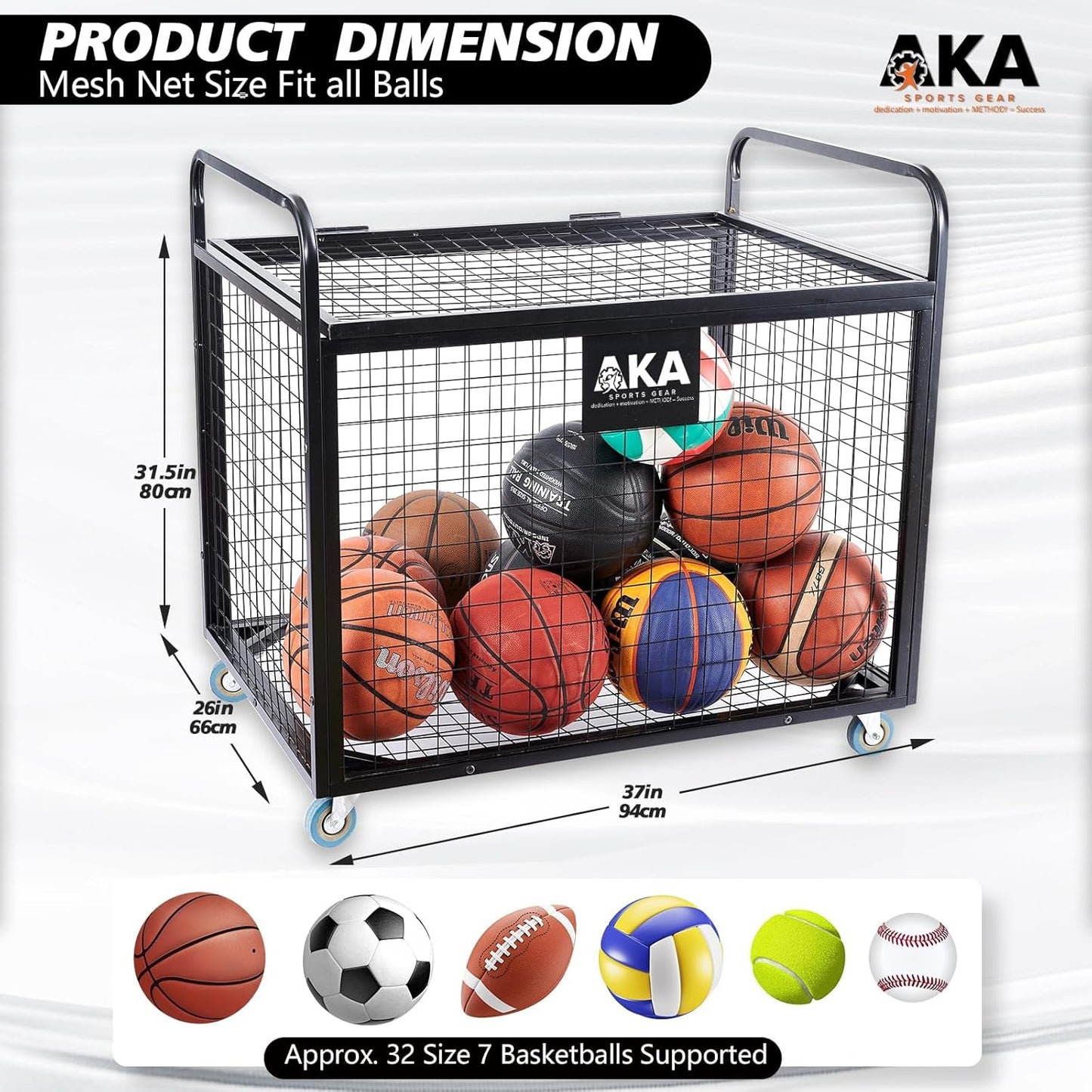 AKA Sports Ball Equpment Cart | Ball Storage for Soccer, Volleyball, Football | Ball Organizer | Ball Rack with Wheels