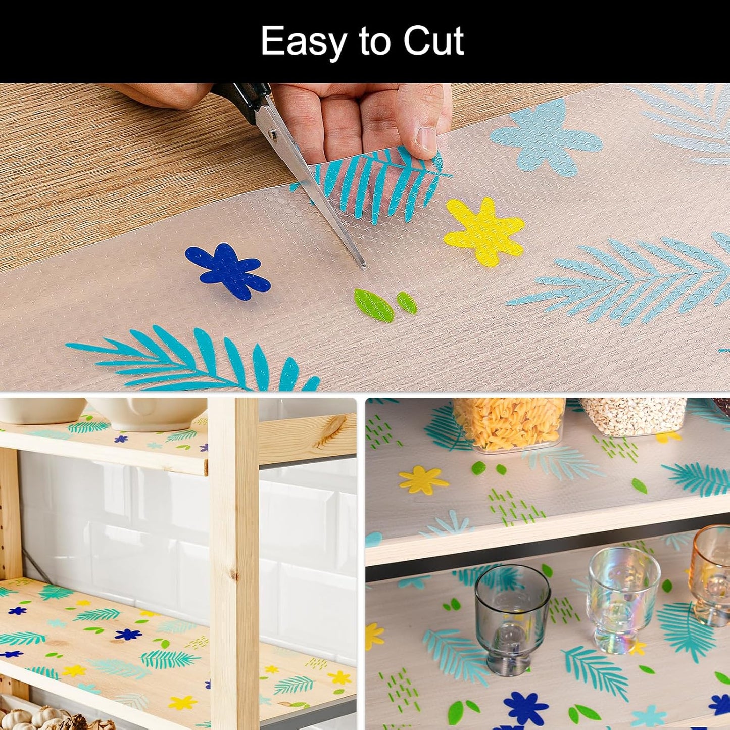 Cooyes Shelf Liner – Premium Non-Adhesive Cabinet & Drawer Liner for Kitchen – Waterproof Shelf Paper with Modern Pattern – Durable EVA Cabinet Mat – Easy to Cut （11.8" W x 236" L）