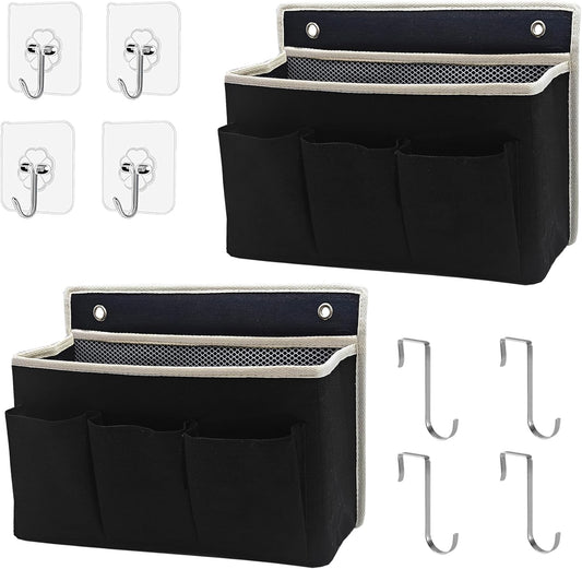 2-Pack Wall Hanging Organizer Bag/Hanging Baskets with Large Mesh Compartment & 3 Pockets，Over the Door Organizer Space Saving Storage for Bedroom,RV Camper, Closet (Black - 2 Pack)
