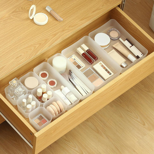 Poeland 10 Pcs Drawer Organizer Tray Storage Box for Bedroom Dresser Bathroom Kitchen, Frosted