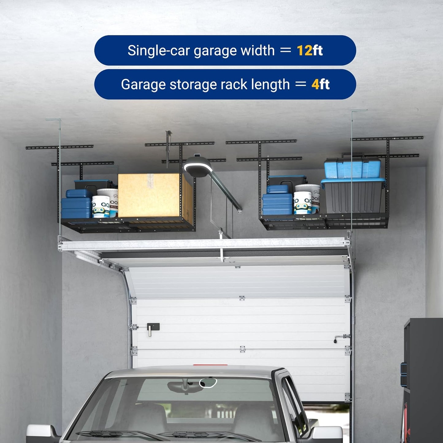 FLEXIMOUNTS 3x4 Overhead Garage Storage Rack, Adjustable Organization System, Heavy-Duty Metal Ceiling Racks, 275lbs Weight Capacity, Black, Classic Series