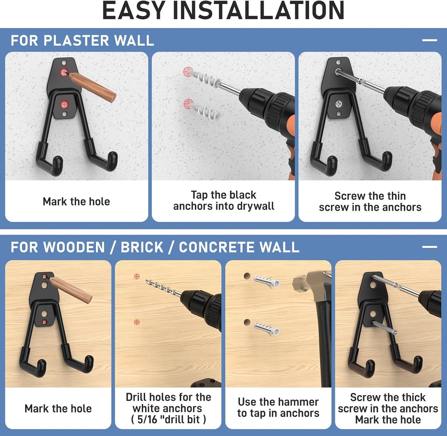 Garage Hooks with Anti-Slip Coating,Heavy Duty Wall Mount Storage Hooks for Hanging Bike,Hose,Ladder,Yard,Garden Tools (30 Pack Black)