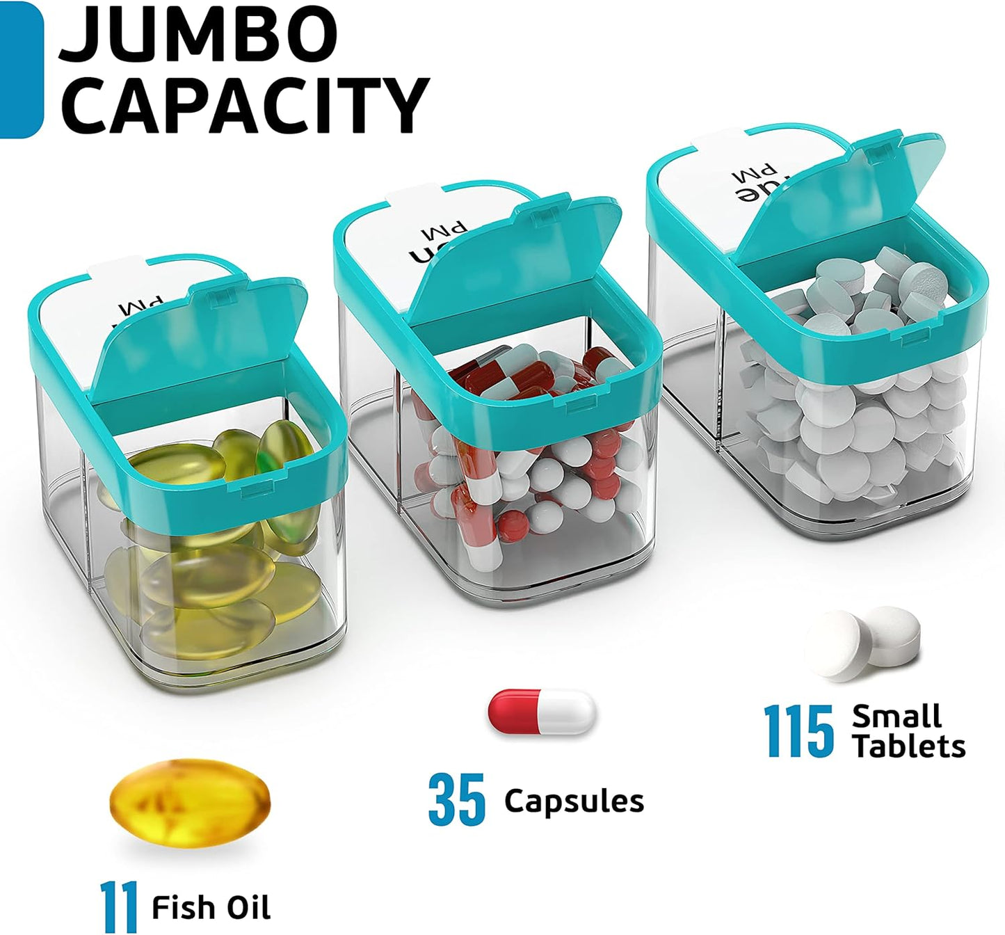 Extra Large Weekly Pill Organizer - XL Vitamin Holder with 7 Detachable AM PM Compartments - Portable Medicine Dispenser for Home and Travel, Big Supplement Container for Weekly or Daily Use, Mint