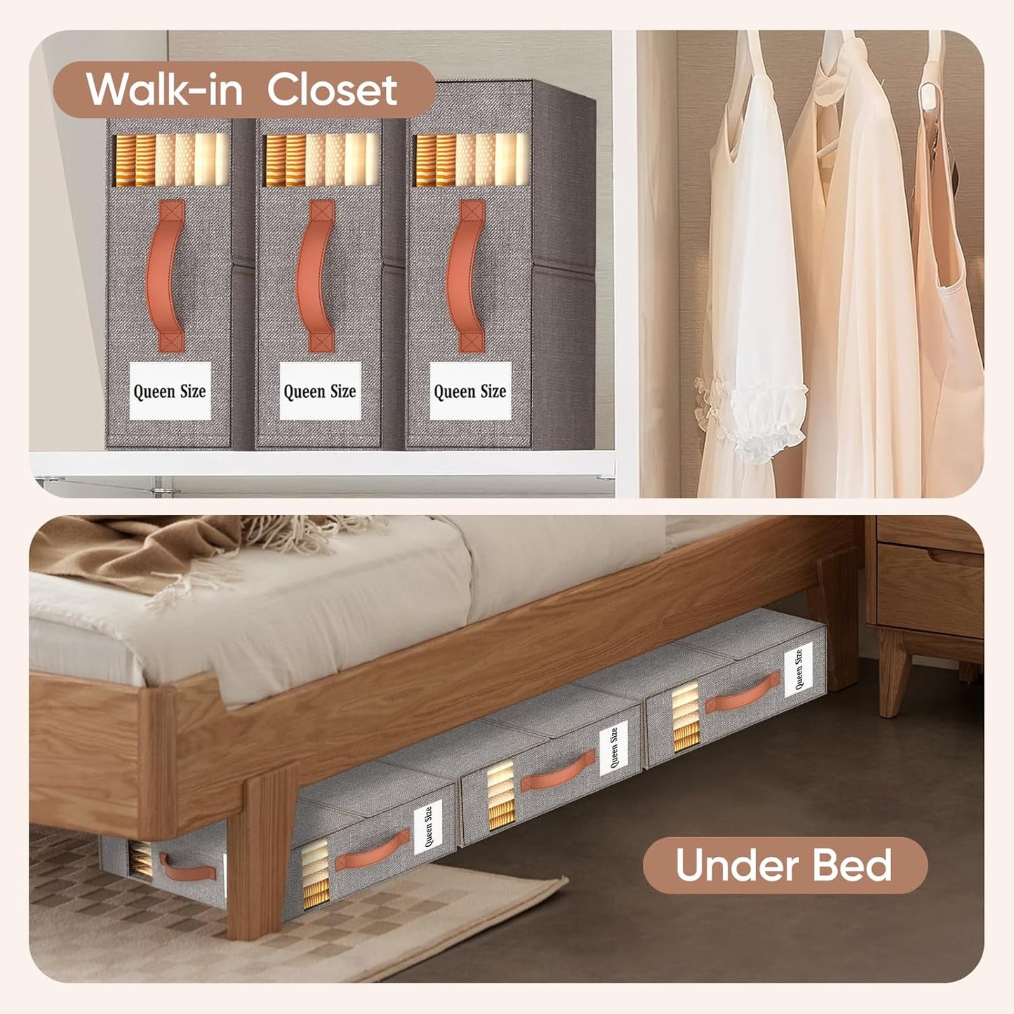 4 Pack Bed Sheet Organizers and Storage(King &Queen Size) with an Elastic Strap, Foldable Closet Linen Sheet Storage Container, Sheet Set Box for Blankets, Duvet Covers and Pillowcase, Grey