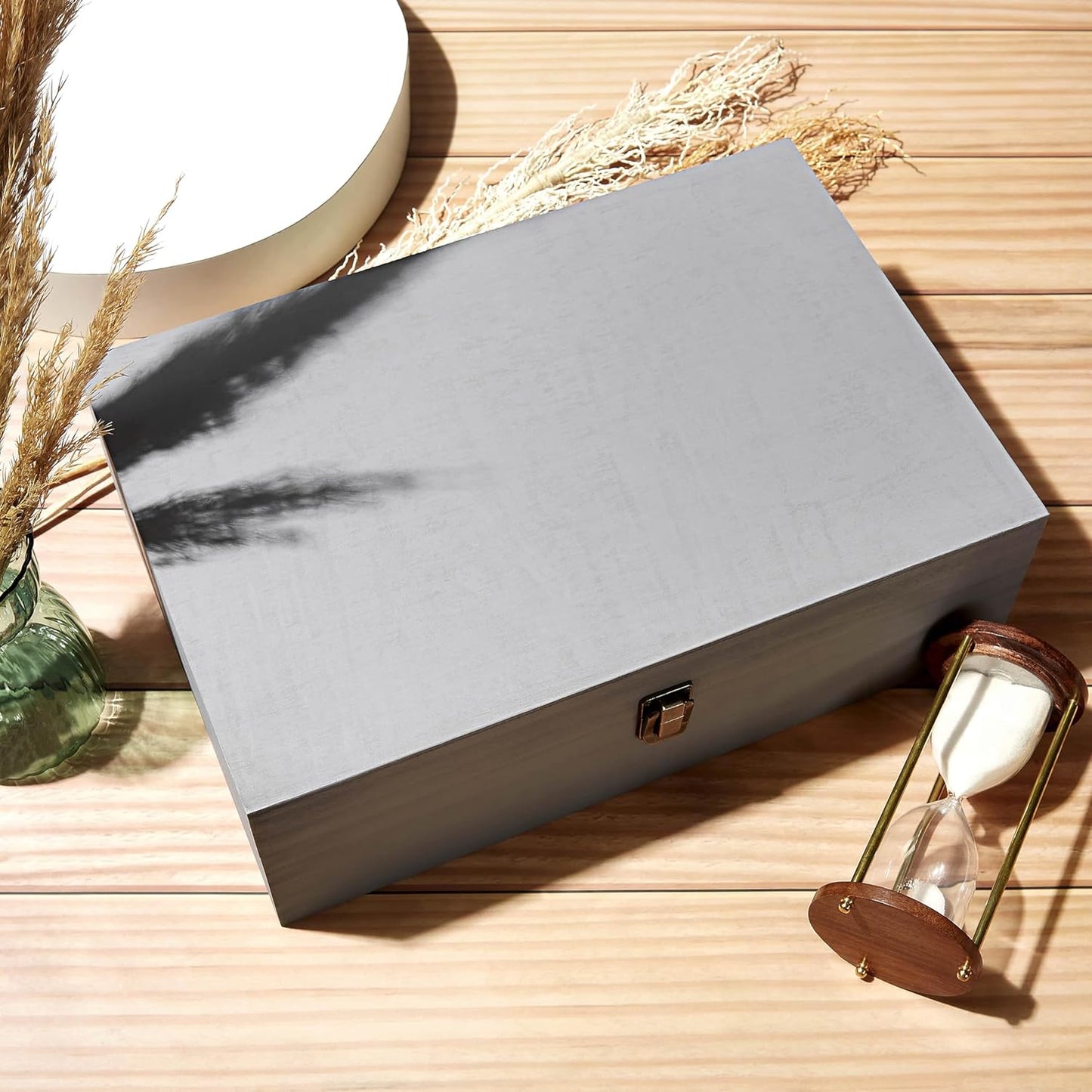 makerflo XL Grey Pine Wood Memory Box with Black Felt Inside, Hinged with Clasp, Keepsake Wooden Box Ideal for Craft and Personalization (Laser Engraving, Epoxy, UV DTF, and Vinyl) – Pack of 1