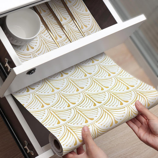 Drawer and Shelf Liner for Kitchen Cabinets, Non-Adhesive Shelf Liners Non-Slip Drawer Liners Gold Thick Strong Grip Kitchen Cabinet Liner Waterproof Washable Mats Protect 12IN × 10FT