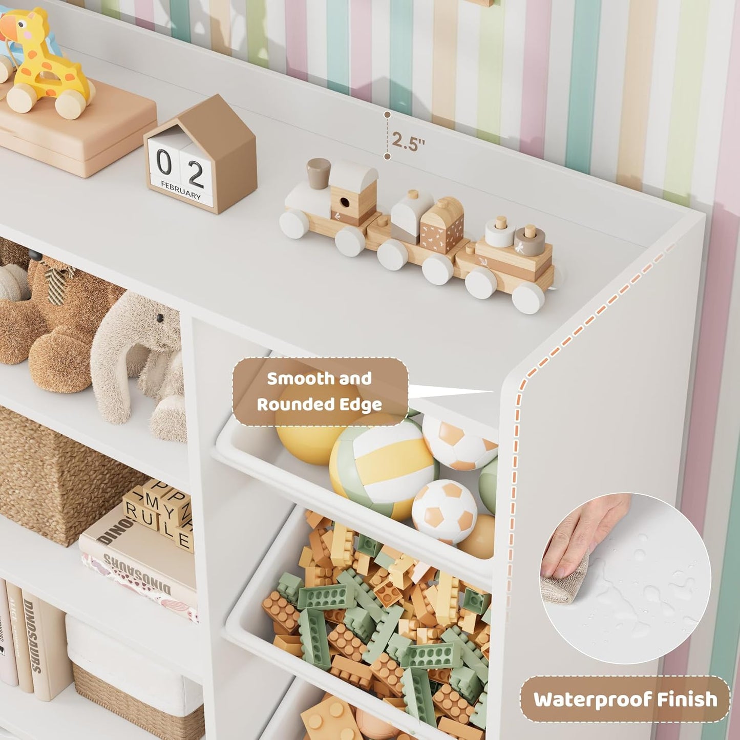 HITHOS 55" W Kids Toy Storage Organizer, Large Toy Box with Bookshelf, Toy Chest with 3 Cubes Storage Organizer, 6 Toy Organizers and Storage Bins, 4 Rolling Drawers for Kids Room, Playroom, White
