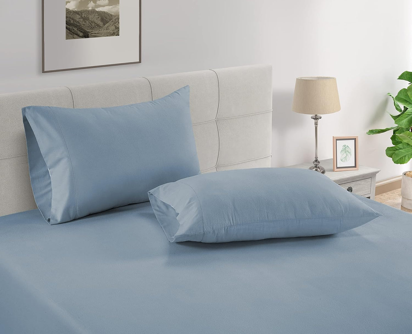 LANE LINEN Pillows Queen Size Set of 2 Soft 100% Egyptian Cotton Cool & Smooth 1000 Thread Count Pillow Cases - French Blue